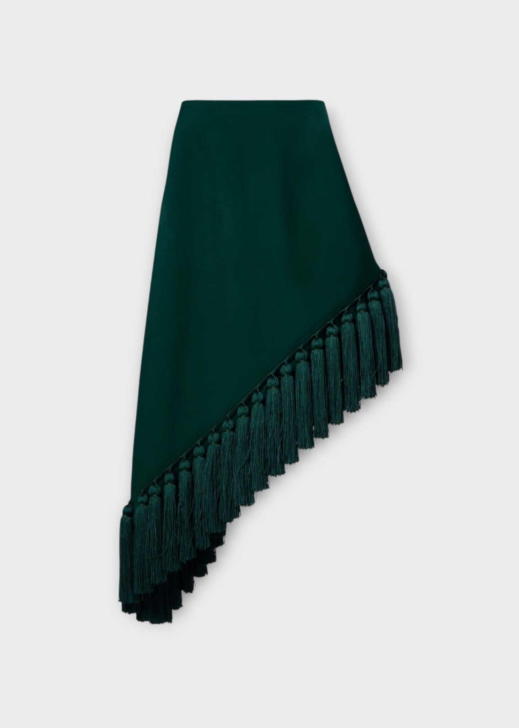 Alaia Alaia Skirt, Green, Wool Mid Rise Asymmetric Tassel Skirt in Vert Foret