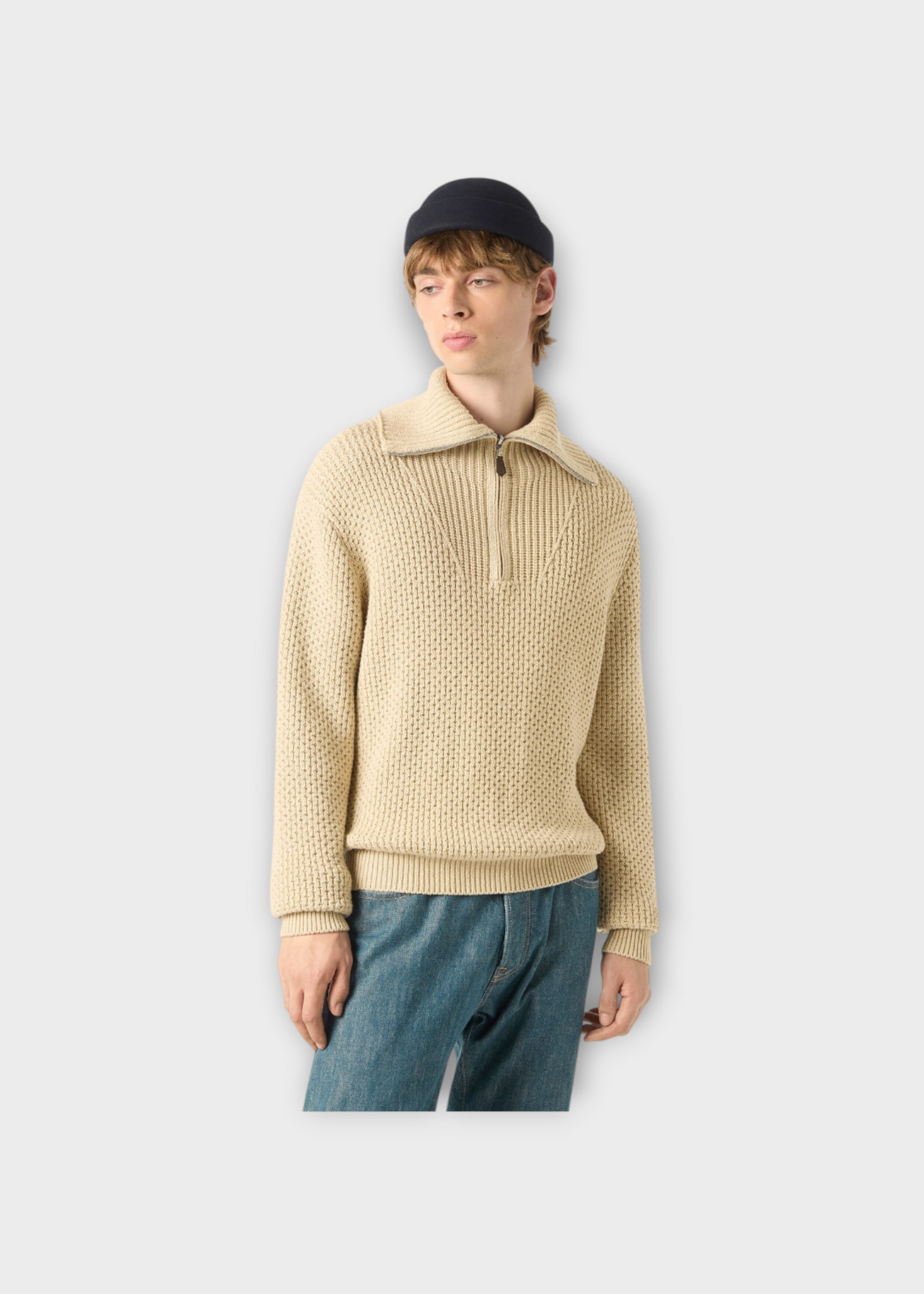 Loro Piana Loro Piana Knitwear, Beige, Shivling Ribbed Mock Neck Sweater In Pristine Sky
