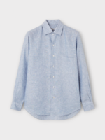 Loro Piana Loro Piana Shirt, Blue, Andre' Linen Classic Shirt In Light Blue Indigo w/ Chest Pocket