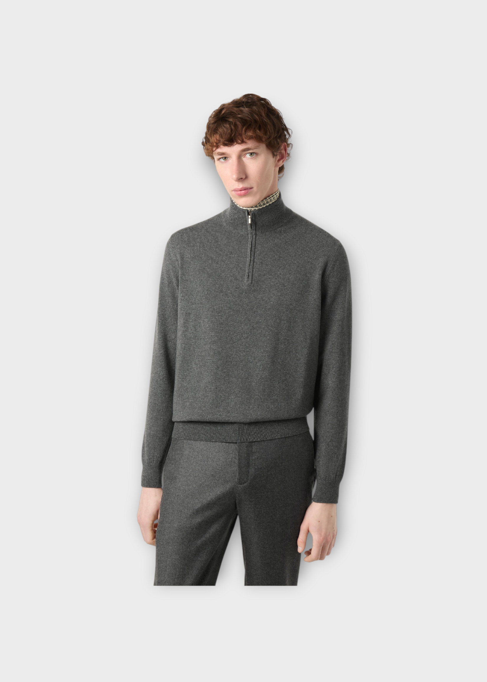 Loro Piana Loro Piana Knitwear, Grey, Classic Baby Cashmere Zipped Halfneck Sweater In Grey Melange