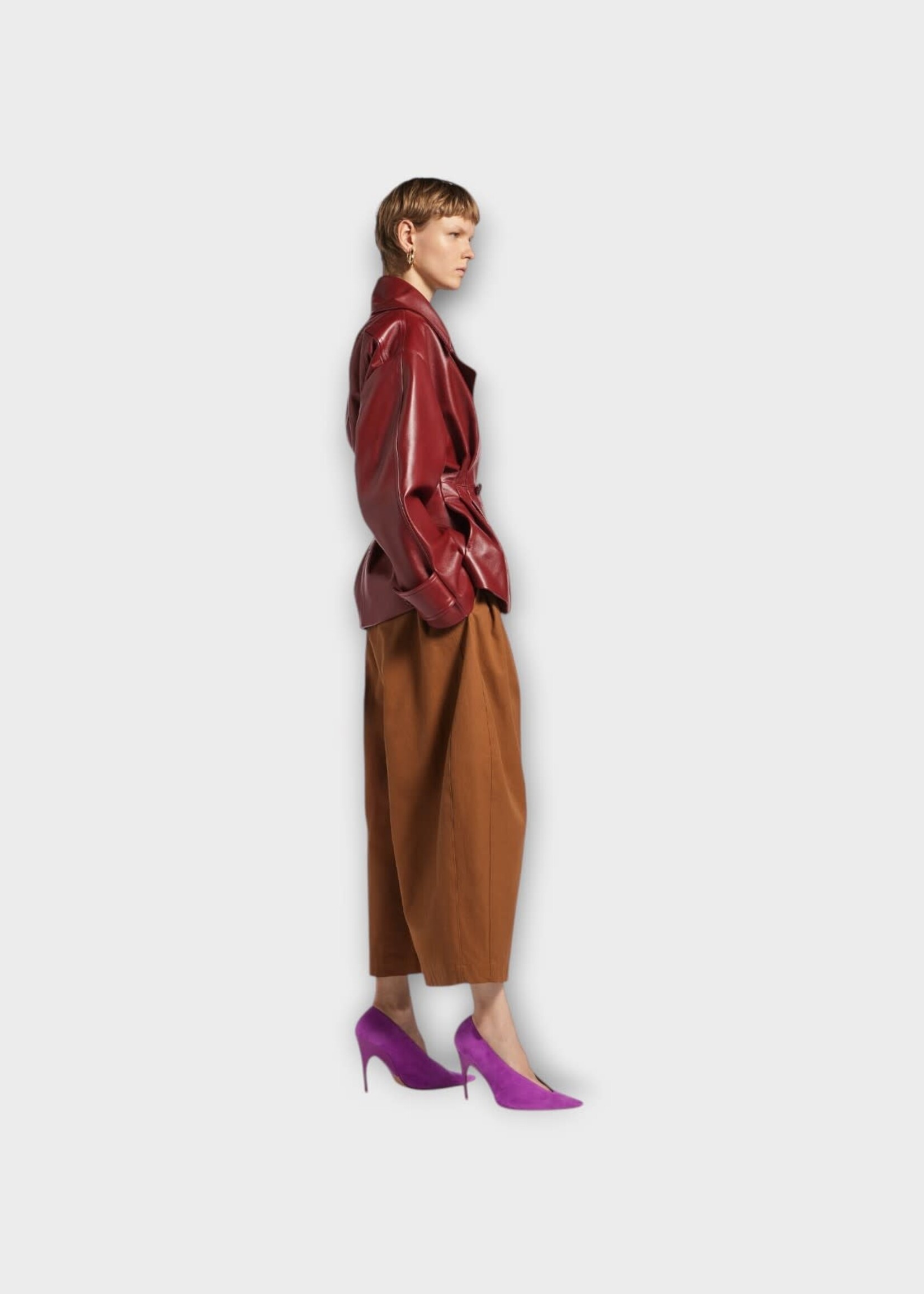 Balenciaga Balenciaga Jacket, Red, Leather Folded Short Trench In Burgundy w/ Cinched Waist #33