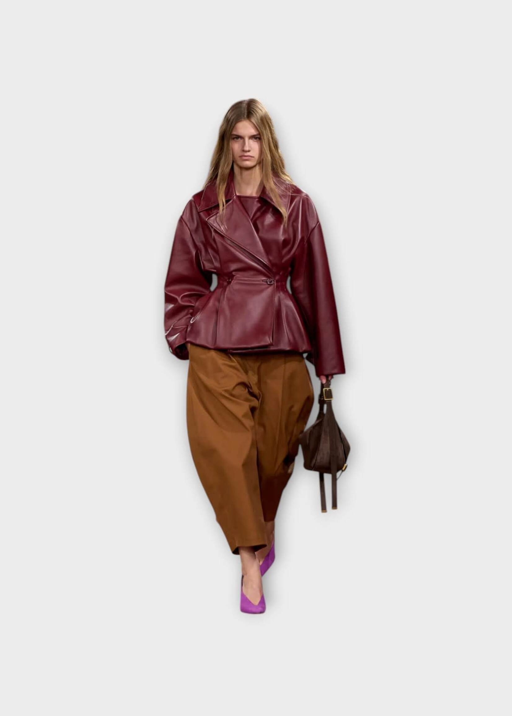 Balenciaga Balenciaga Jacket, Red, Leather Folded Short Trench In Burgundy w/ Cinched Waist #33