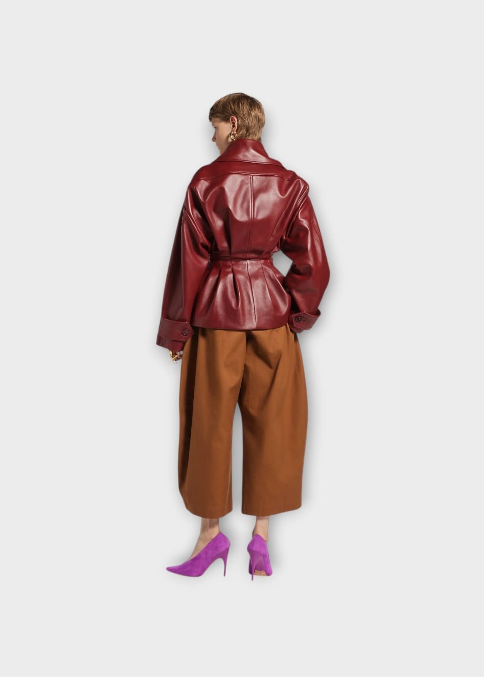 Balenciaga Balenciaga Jacket, Red, Leather Folded Short Trench In Burgundy w/ Cinched Waist #33