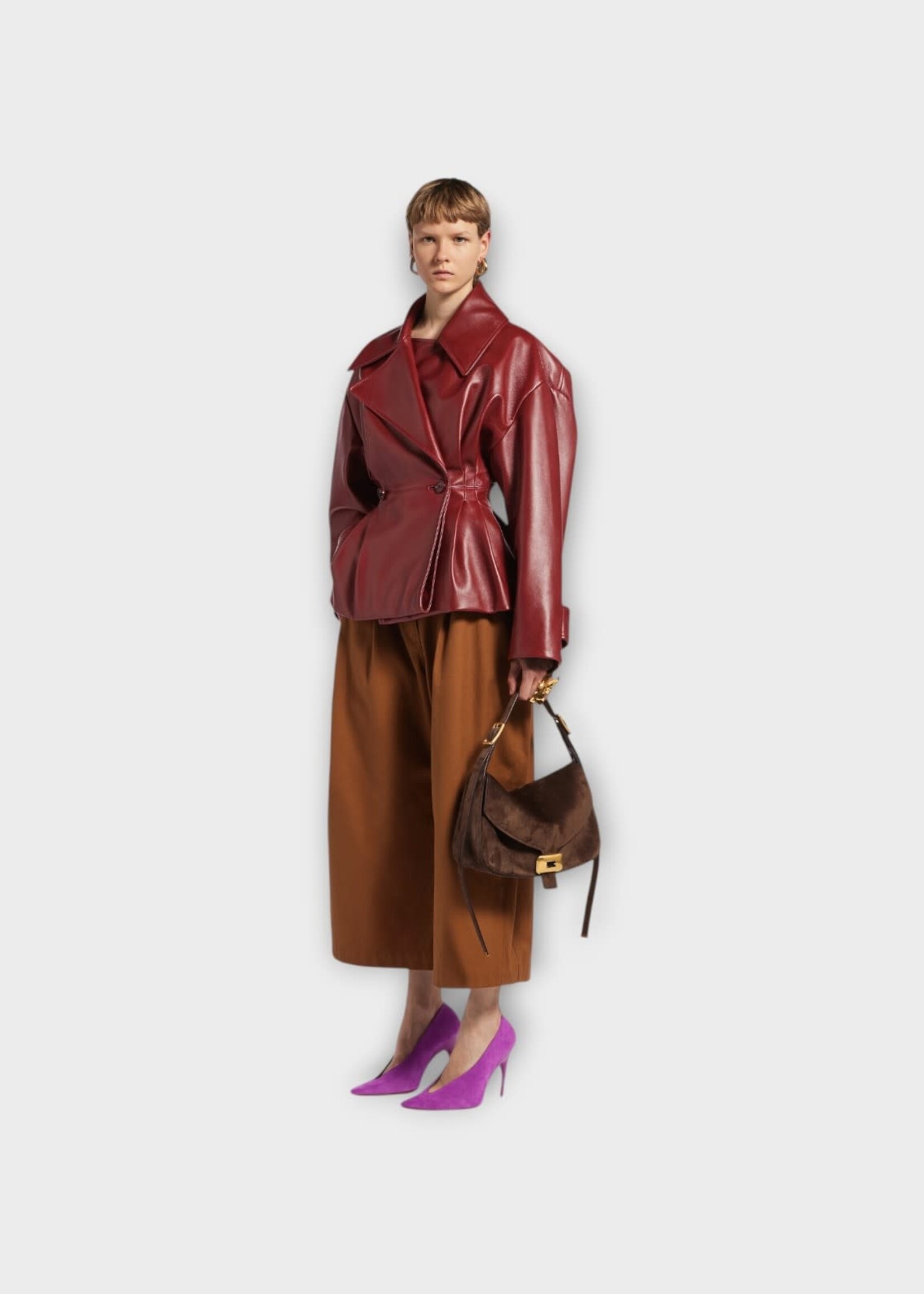 Balenciaga Balenciaga Jacket, Red, Leather Folded Short Trench In Burgundy w/ Cinched Waist #33