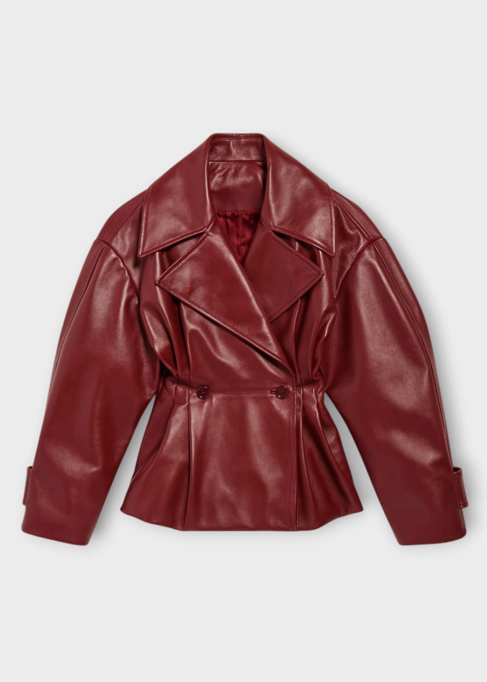 Balenciaga Balenciaga Jacket, Red, Leather Folded Short Trench In Burgundy w/ Cinched Waist #33