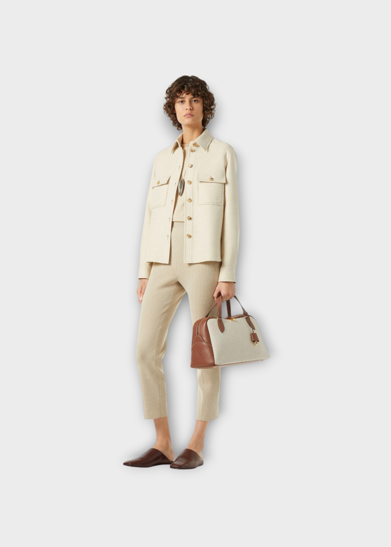 Loro Piana Loro Piana Jacket, Beige, Yannis Cashmere Overshirt In Natural Melange w/ Chest Pockets
