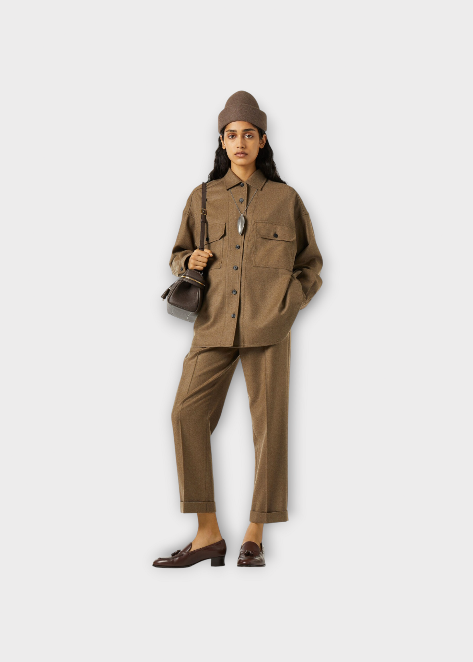 Loro Piana Loro Piana Jacket, Brown, Darby Wool & Cashmere Overshirt In Mocha Glow w/ Chest Pockets