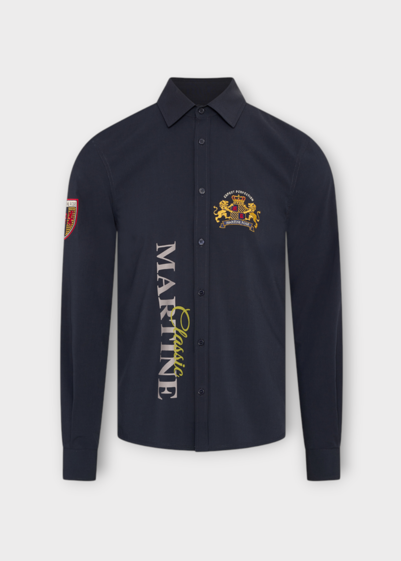 Martine Rose Martine Rose Shirt, Navy, Sleazy Sports Button Up Shirt In Blue Navy w/  "Martine" Print