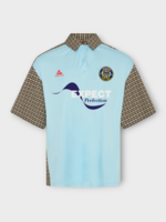 Martine Rose Martine Rose Shirt, Multi, Short Sleeve Polo In Black Green & Light Blue w/ Contrast Check Pattern & Print