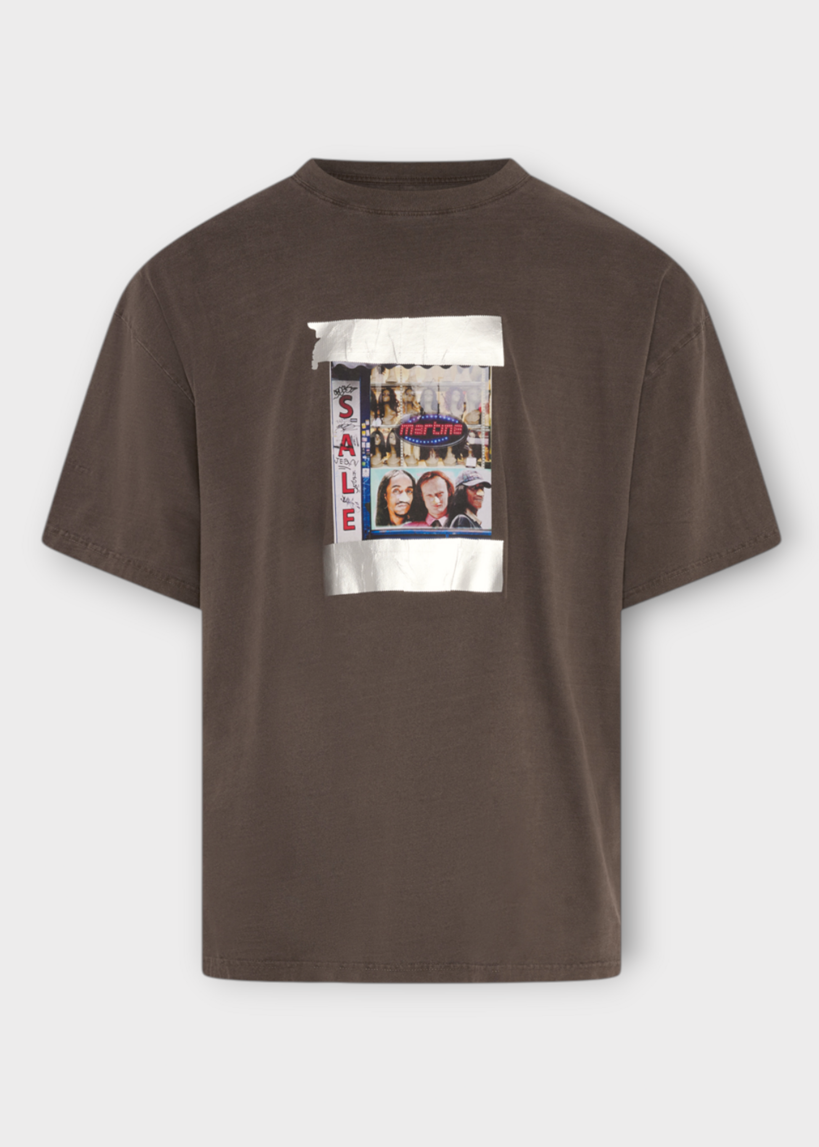 Martine Rose Martine Rose T-Shirt, Brown, Short Sleeve Oversized T-Shirt In Brown Washed w/ Artwork Print