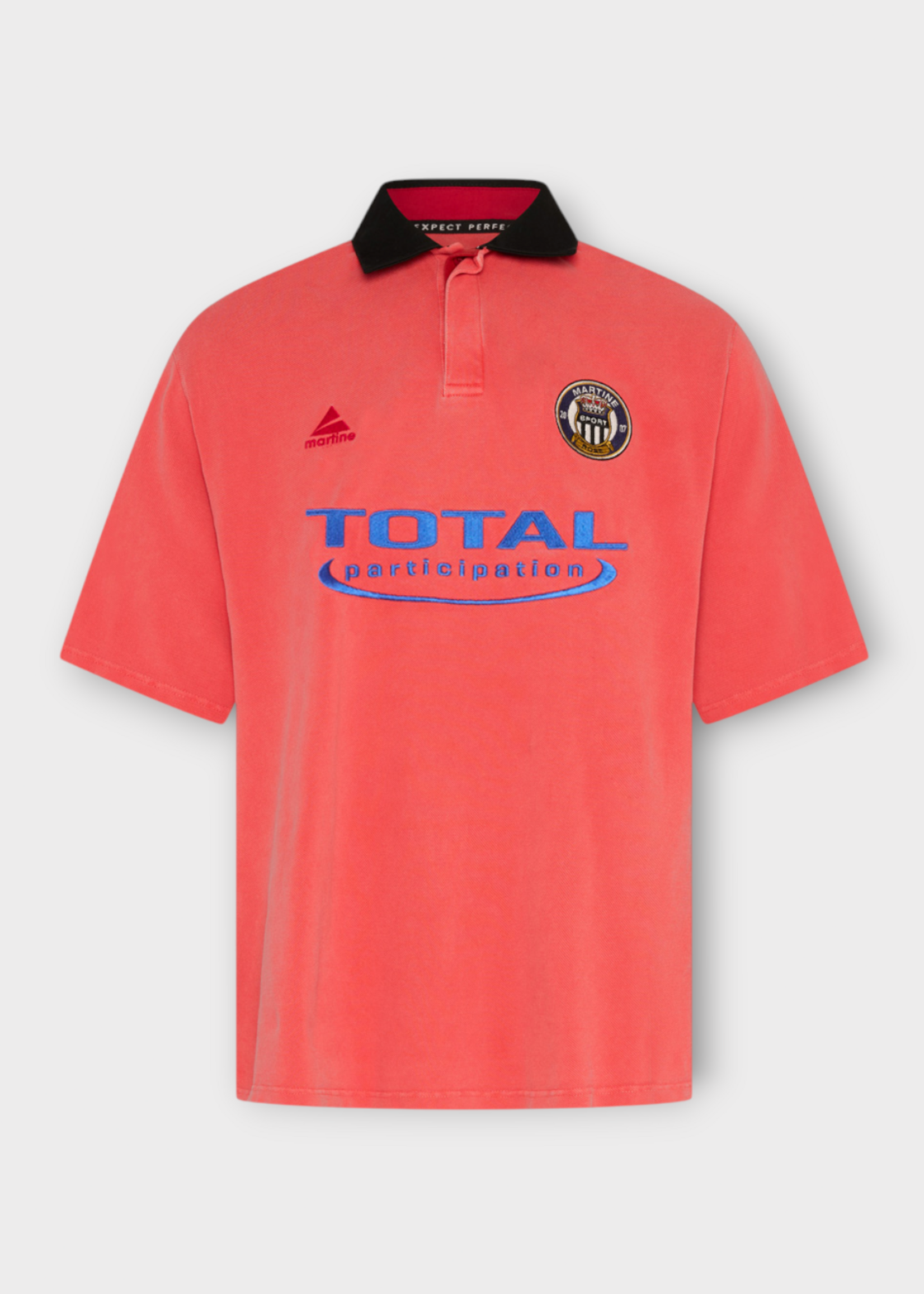 Martine Rose Martine Rose Polo, Pink, Oversized Short Sleeve Polo In Pink Washed w/ Contrast Collar & Embroidery