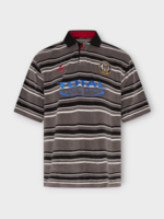 Martine Rose Martine Rose Polo, Multi, Oversized Short Sleeve Polo In Grey & Black Stripe w/  Embroidery