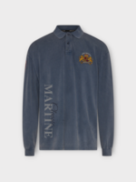 Martine Rose Martine Rose Polo, Blue, Long Sleeve Polo In Washed Blue Navy w/ Patches