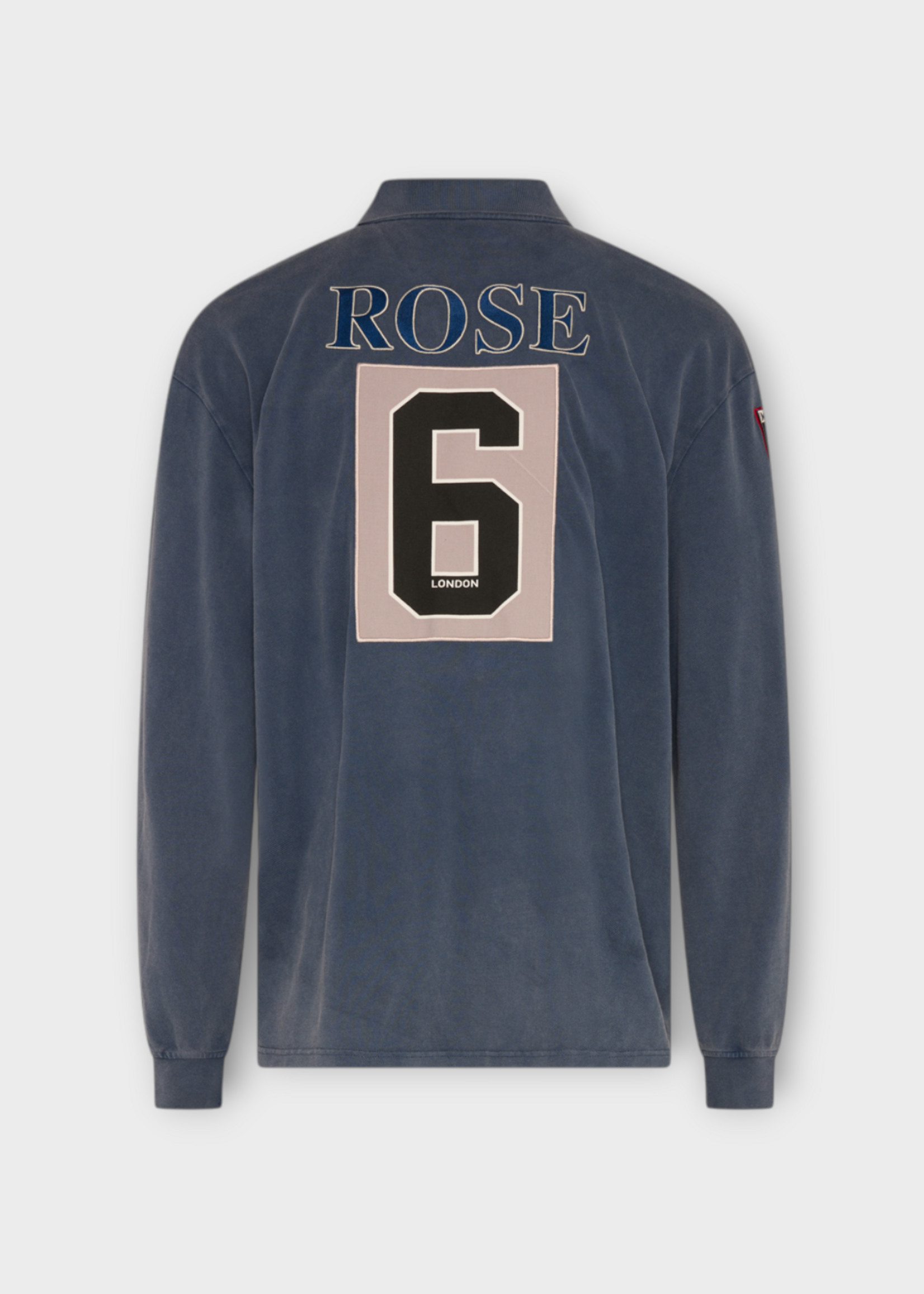 Martine Rose Martine Rose Polo, Blue, Long Sleeve Polo In Washed Blue Navy w/ Patches