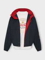 Martine Rose Martine Rose Jacket, Navy, High Collar Sporty Anorak Jacket In Blue Navy w/ "Rose Sport " Print