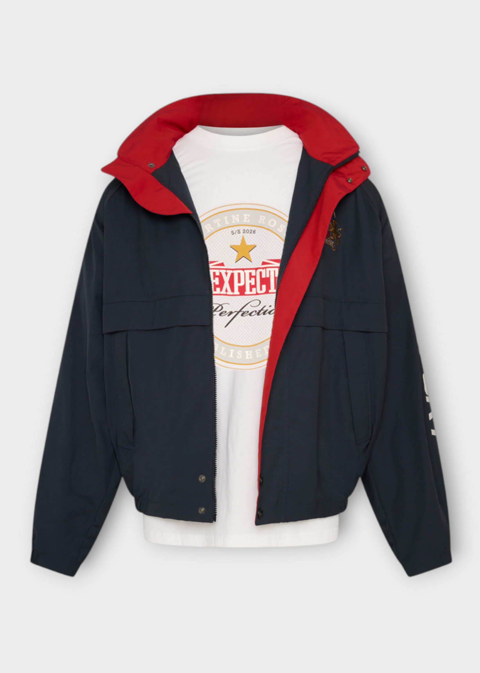 Martine Rose Martine Rose Jacket, Navy, High Collar Sporty Anorak Jacket In Blue Navy w/ "Rose Sport " Print