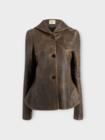 Khaite Khaite Jacket, Brown, June Leather Peplum Hooded Jacket In Dark Brown