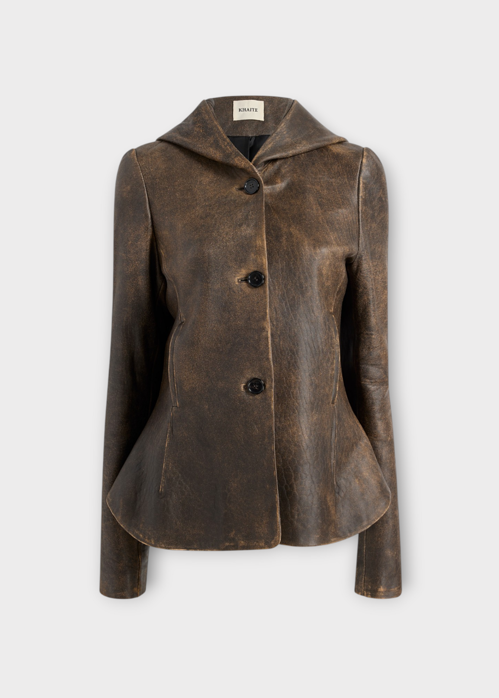 Khaite Khaite Jacket, Brown, June Leather Peplum Hooded Jacket In Dark Brown