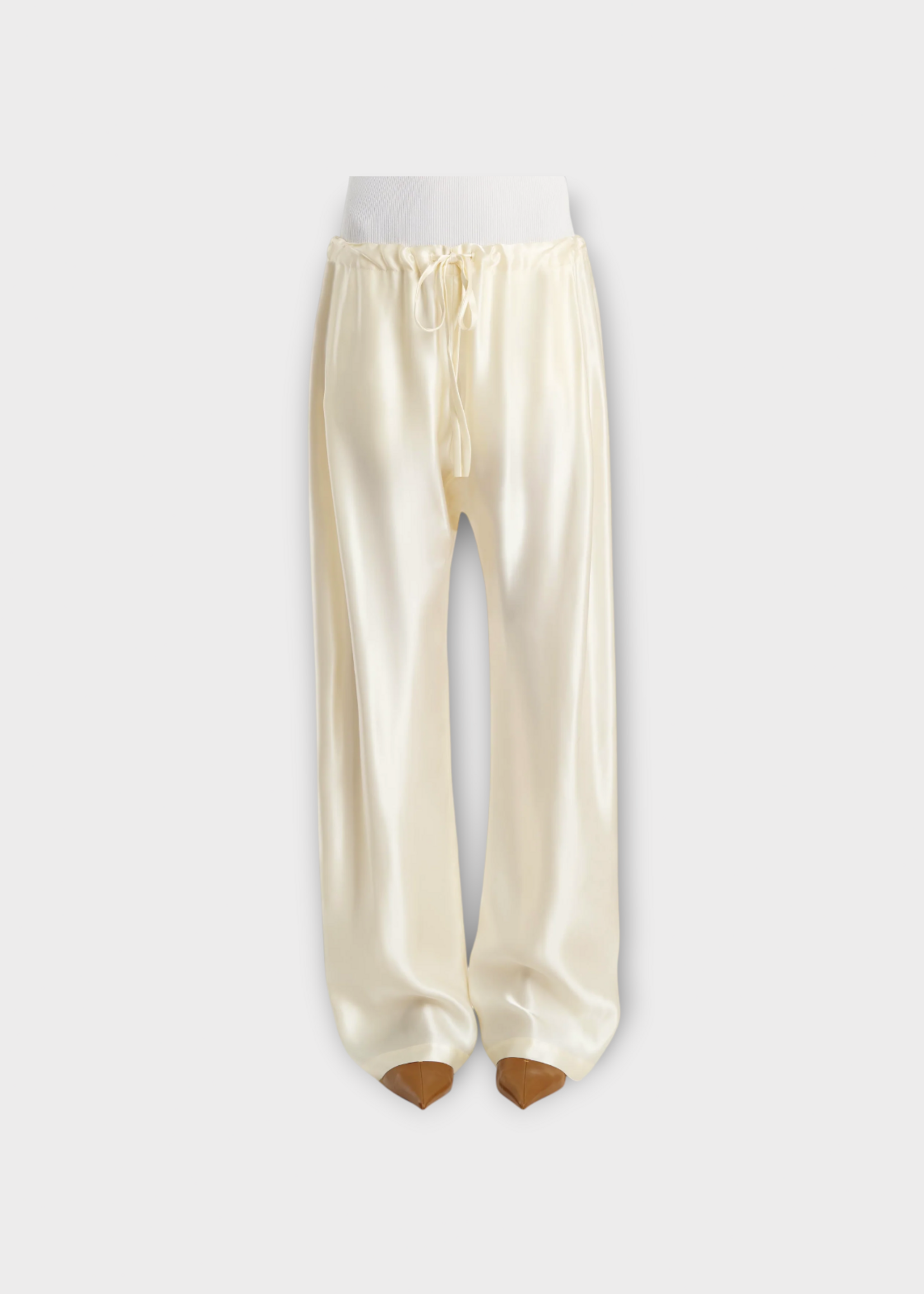 Khaite Khaite Trousers, Beige, Rohen Relaxed Fit Drawstring Waist Shiny Pants In Cream