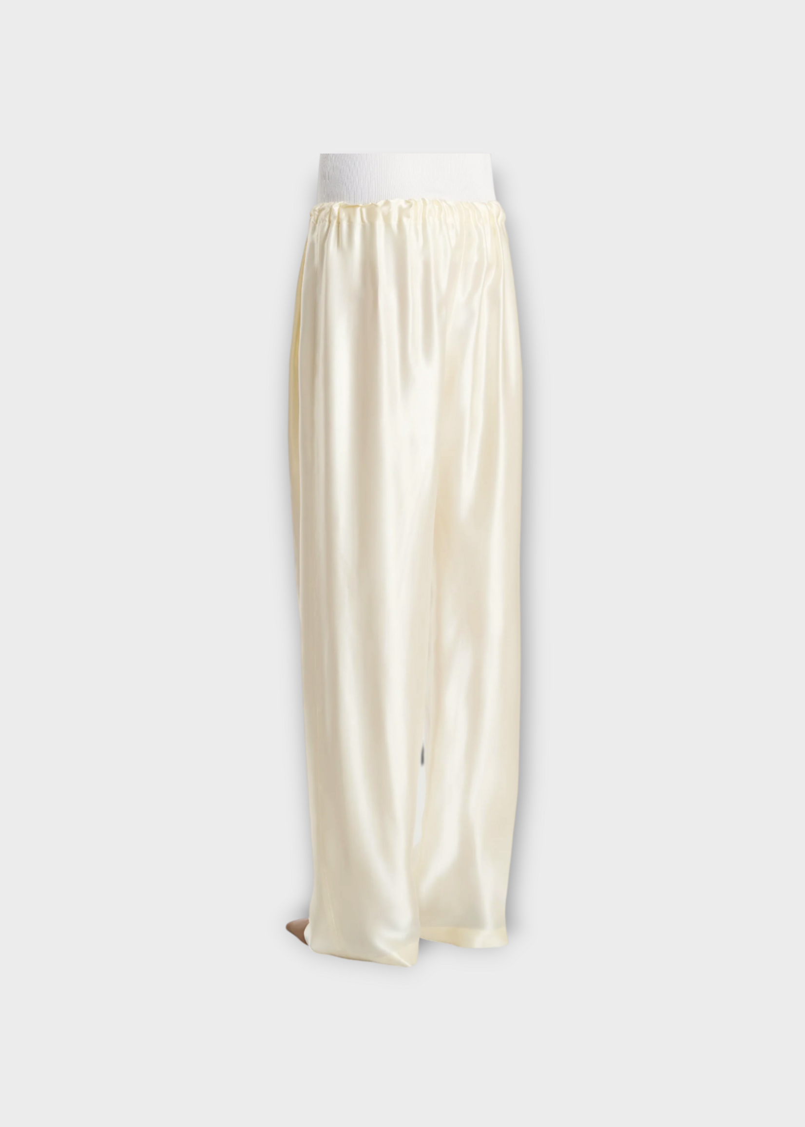 Khaite Khaite Trousers, Beige, Rohen Relaxed Fit Drawstring Waist Shiny Pants In Cream