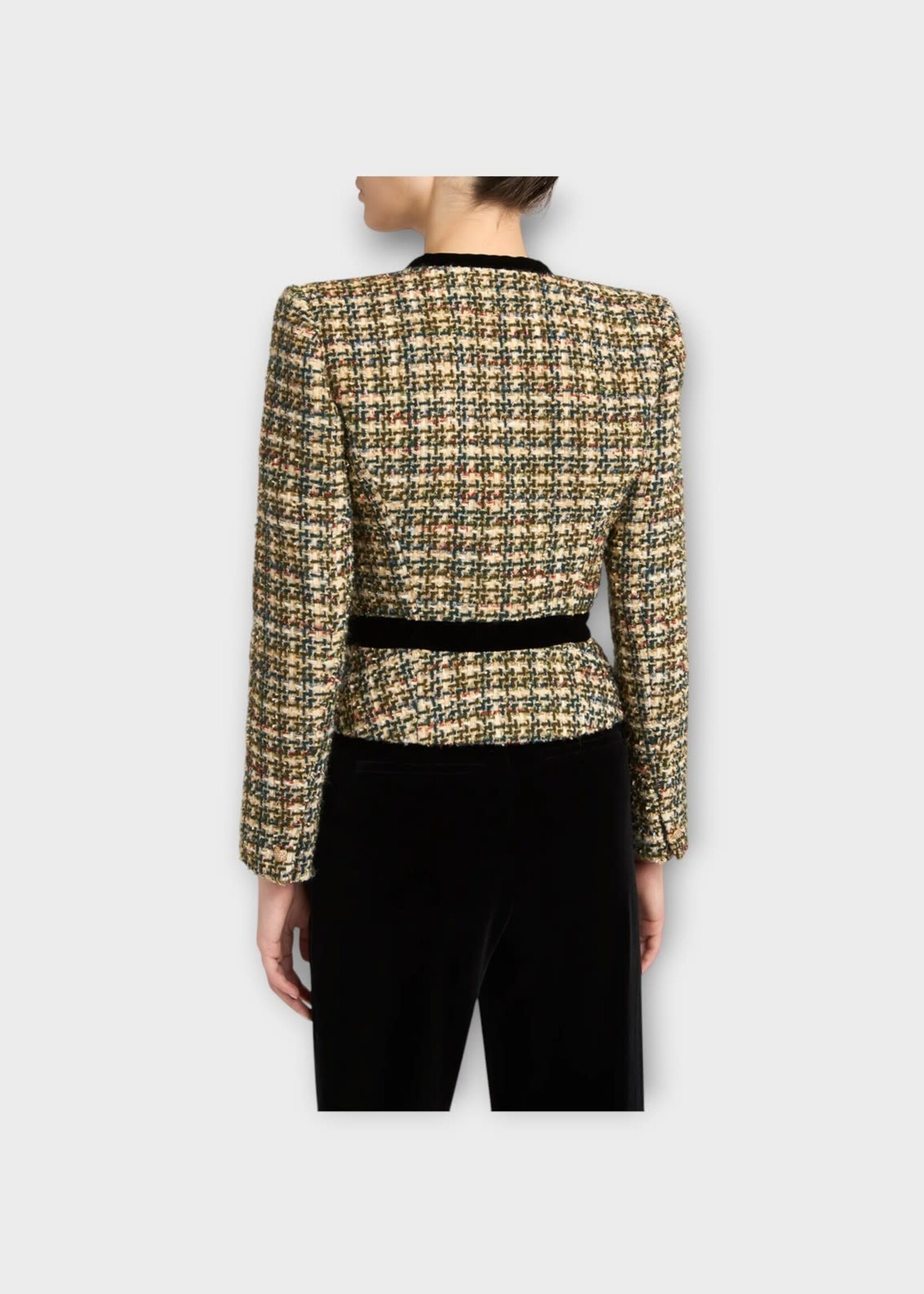 Valentino Valentino Jacket, Multi, Light Tweed Pied De Poule Jacket In Multicolour Beige & Grey w/ Bow Details #66