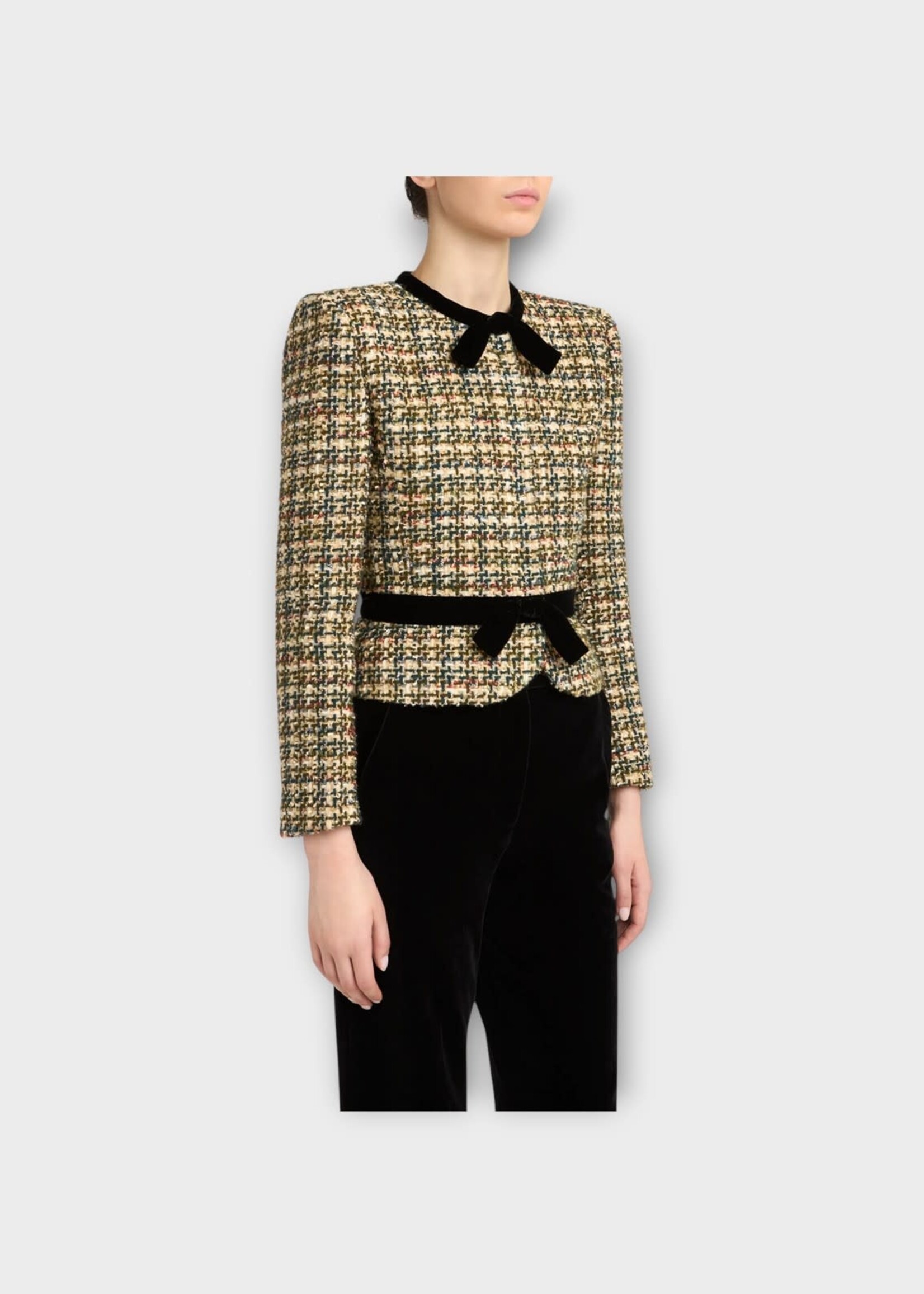 Valentino Valentino Jacket, Multi, Light Tweed Pied De Poule Jacket In Multicolour Beige & Grey w/ Bow Details #66