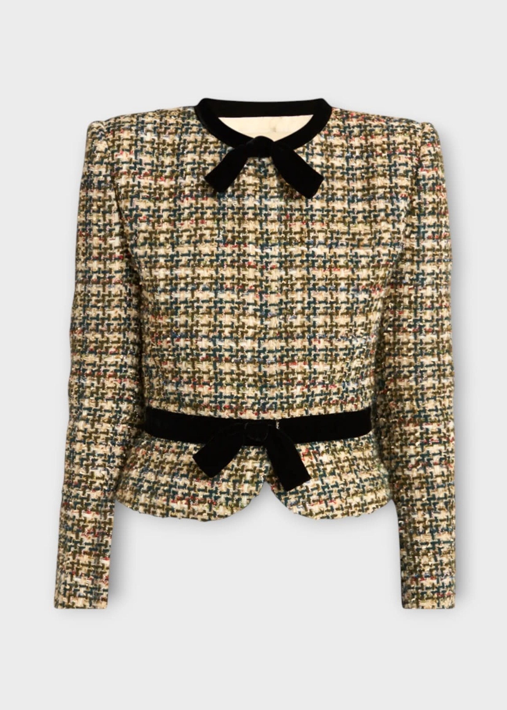 Valentino Valentino Jacket, Multi, Light Tweed Pied De Poule Jacket In Multicolour Beige & Grey w/ Bow Details #66