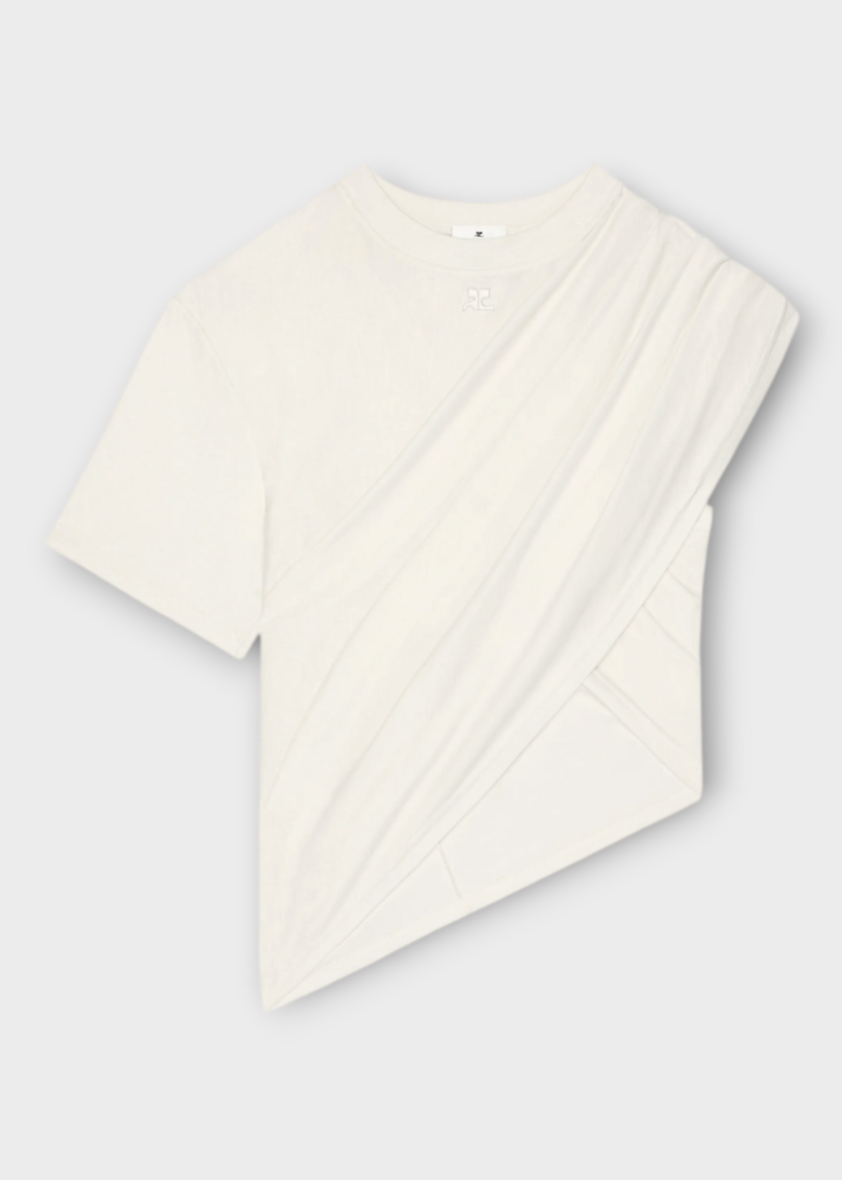 Courreges Courreges T-Shirt, White, Cotton Asymmetrical Twist T-Shirt In Heritage White
