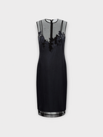 Julie Kegels Julie Kegels Dress, Blue, Debby Mesh & Silk Midi Dress In Dark Blue w/ Floral Appliqués
