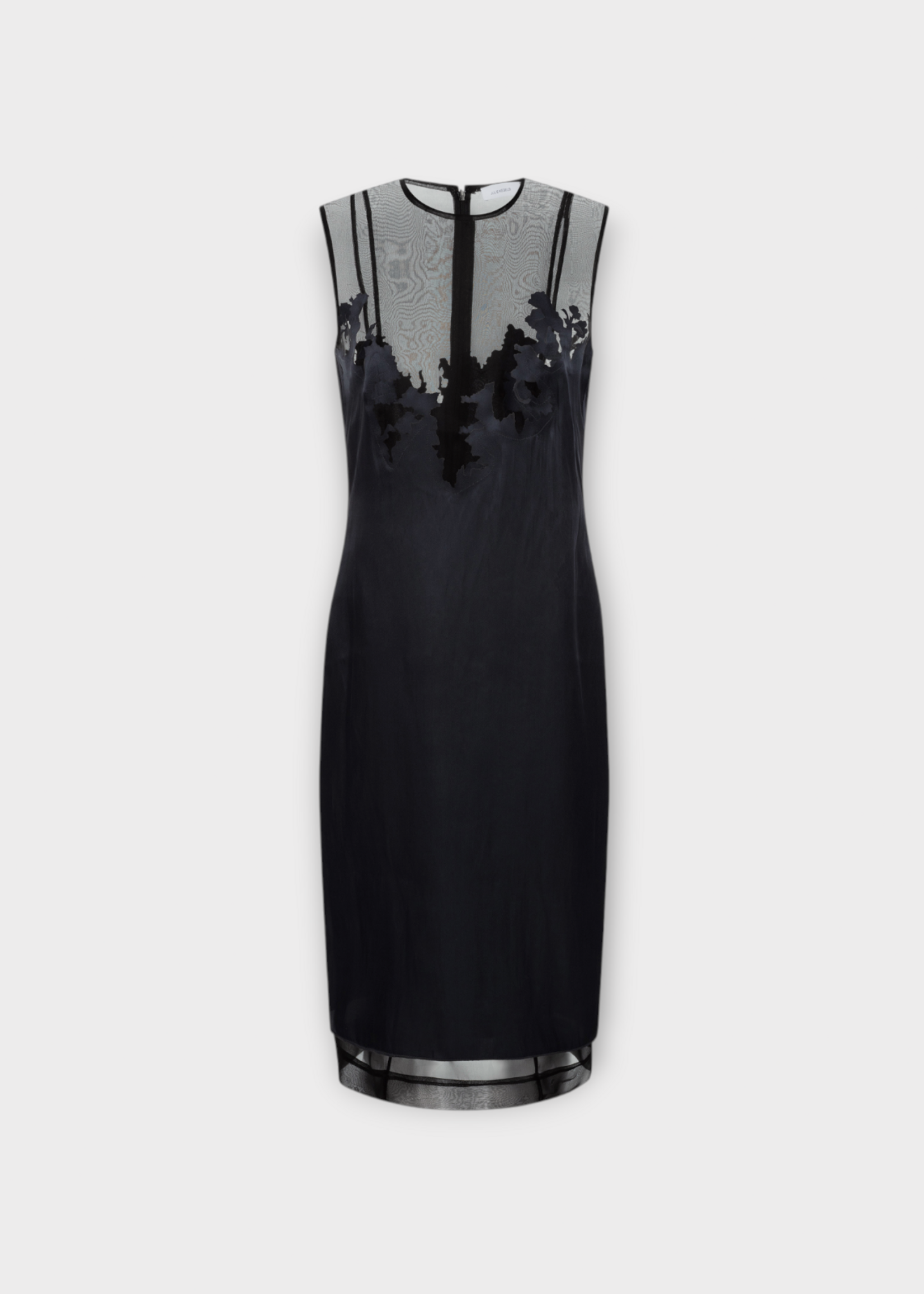 Julie Kegels Julie Kegels Dress, Blue, Debby Mesh & Silk Midi Dress In Dark Blue w/ Floral Appliqués