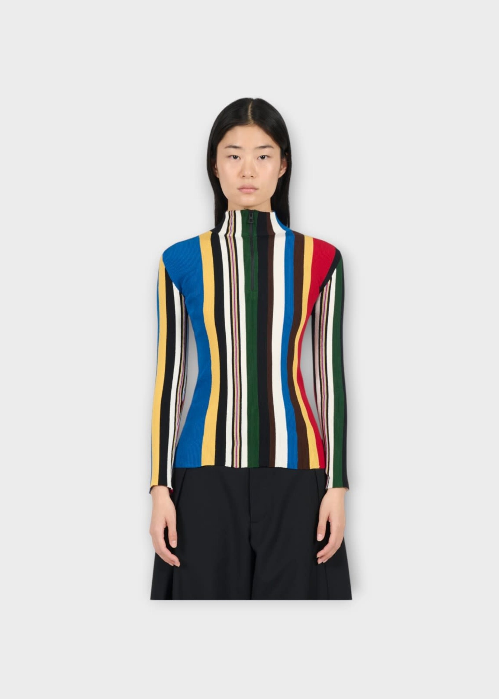 Loewe Loewe Top, Multi, High Neck Long Sleeve Striped Top in Red & Multicolour