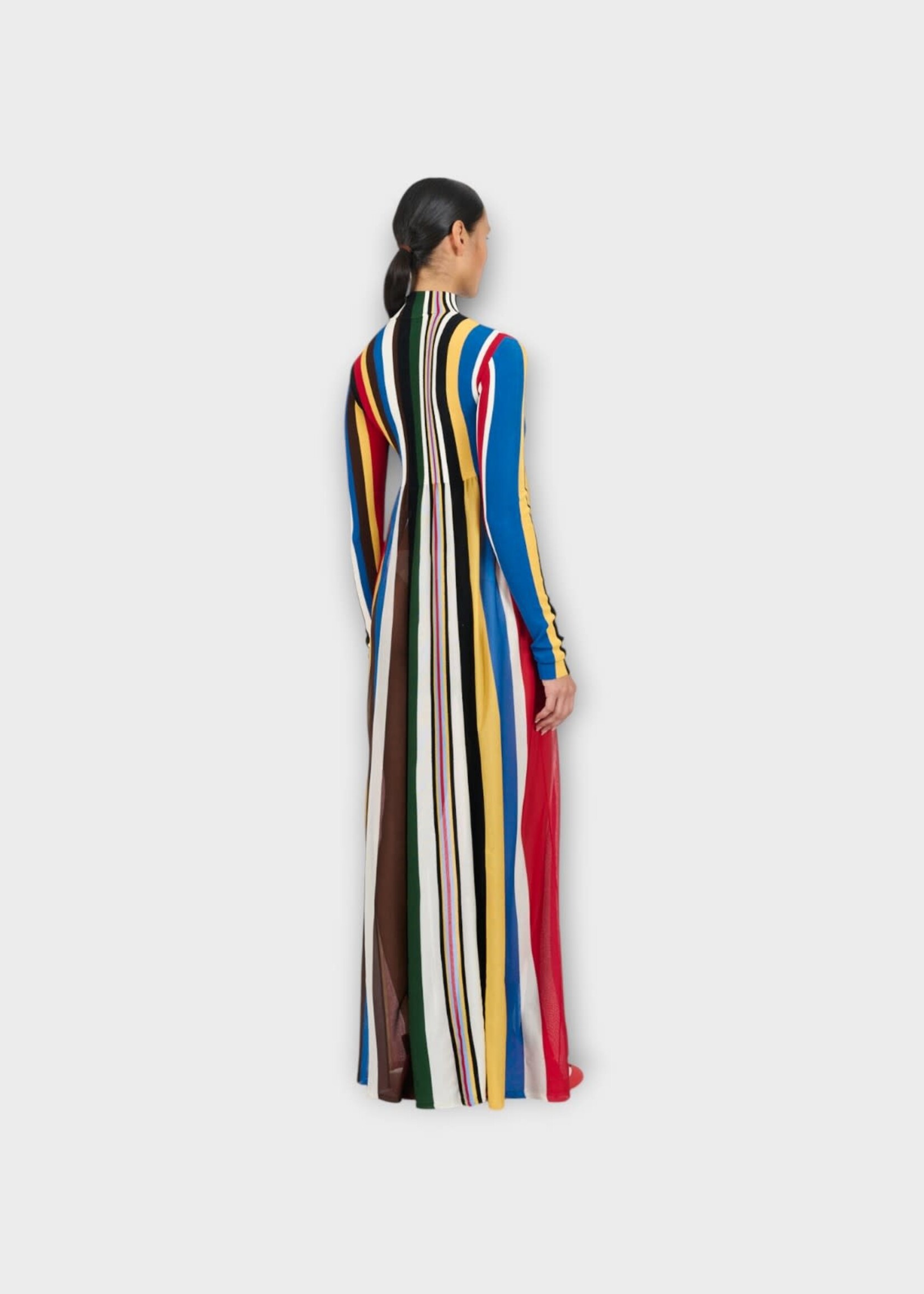 Loewe Loewe Dress, Multi, High Neck Long Sleeve Striped Dress in Red & Multicolour #21