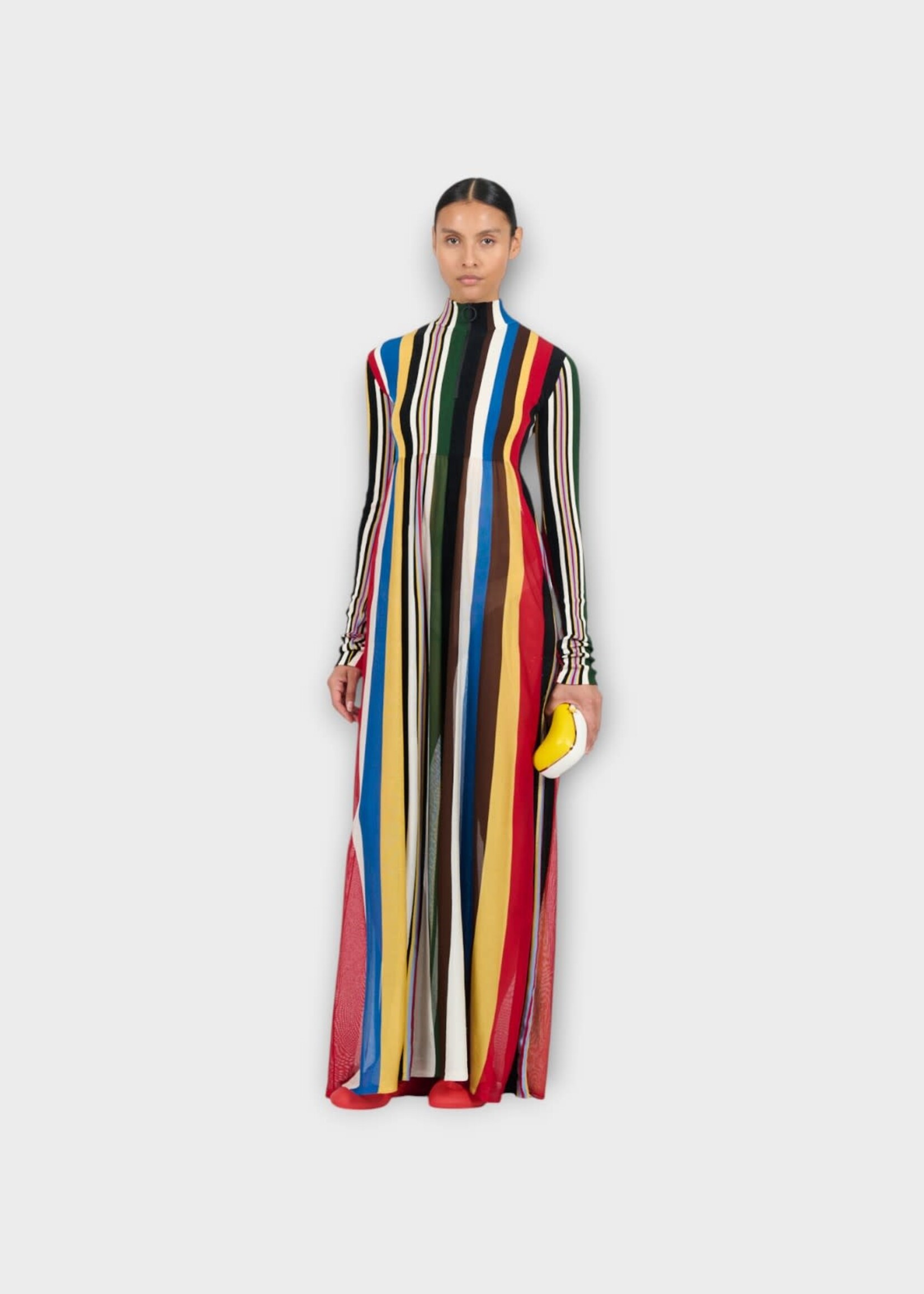 Loewe Loewe Dress, Multi, High Neck Long Sleeve Striped Dress in Red & Multicolour #21