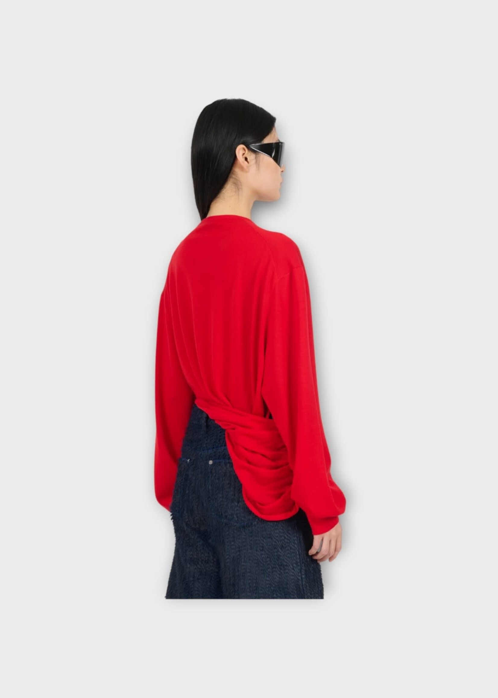Loewe Loewe Knitwear, Red, Wool V-Neck Asymmetric Draped Sweater In Red #45