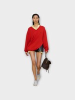 Loewe Loewe Knitwear, Red, Wool V-Neck Asymmetric Draped Sweater In Red #45