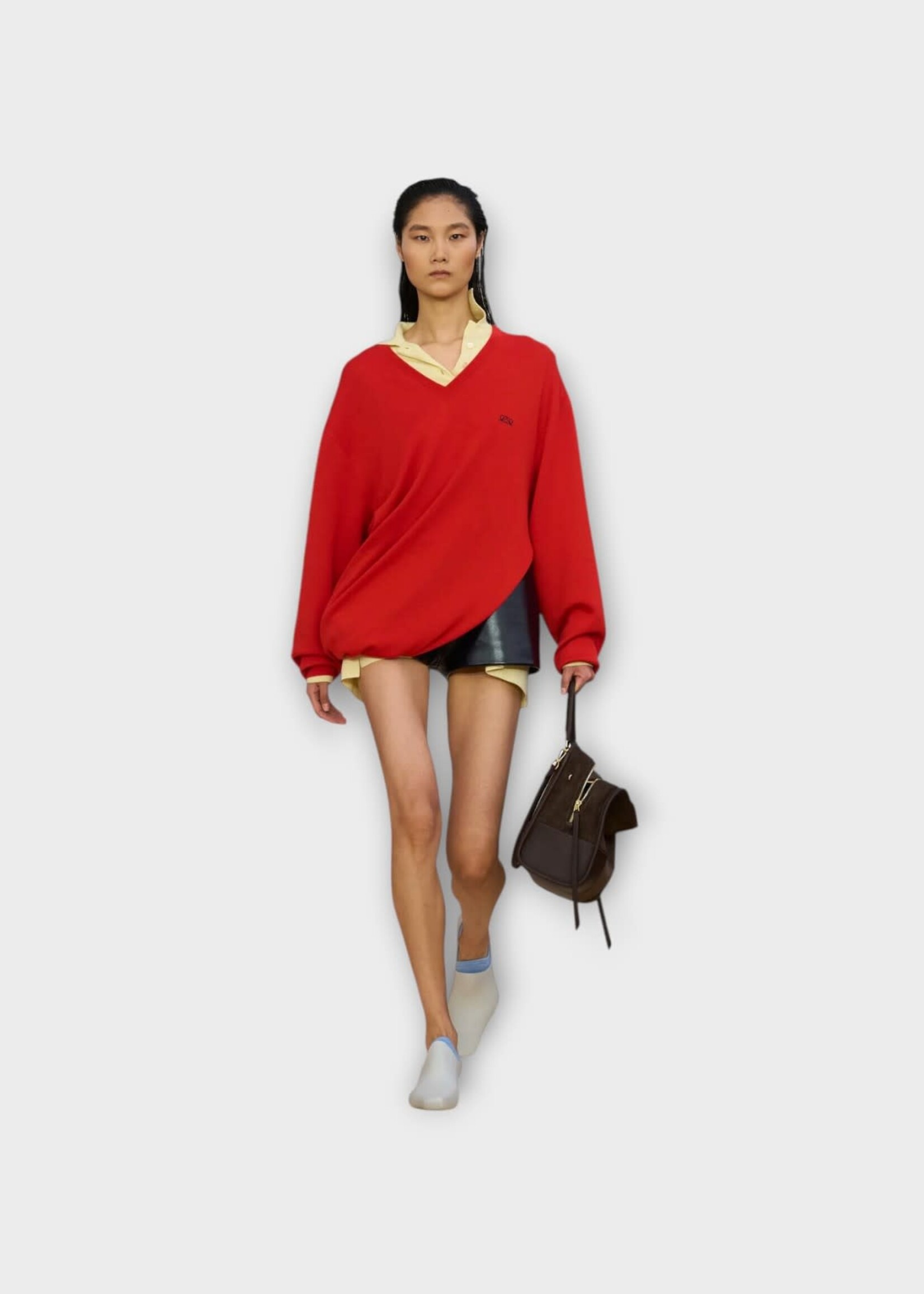 Loewe Loewe Knitwear, Red, Wool V-Neck Asymmetric Draped Sweater In Red #45