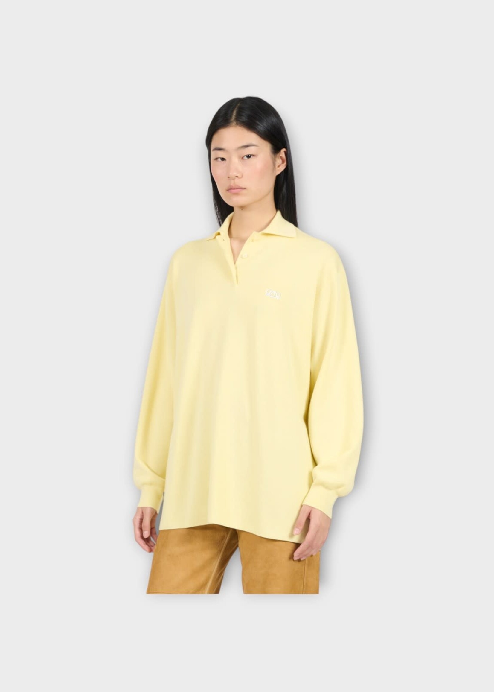 Loewe Loewe Knitwear, Yellow, Cashmere & Silk Polo Sweater in Light Yellow w/ Logo Embroidery #45
