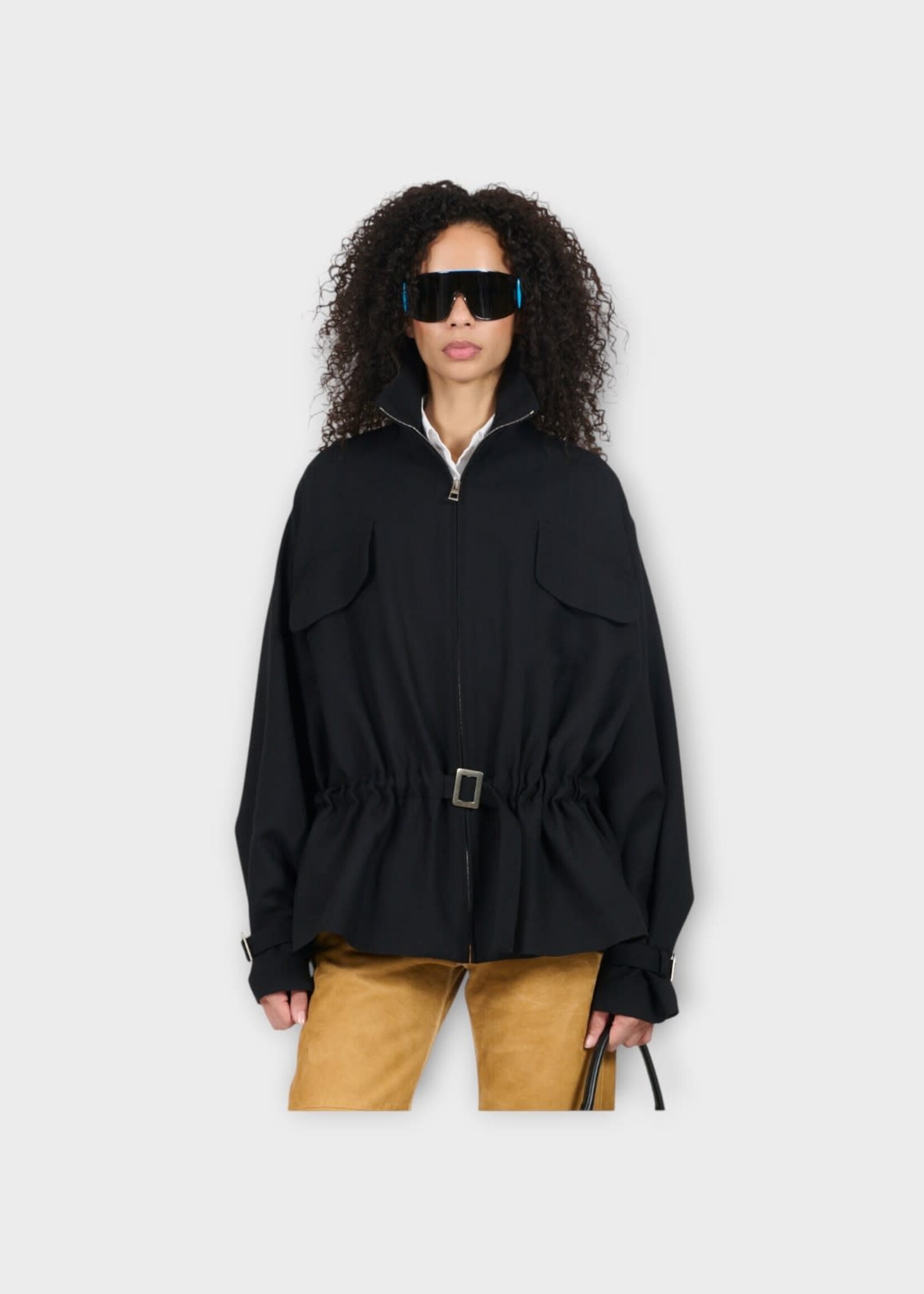 Loewe Loewe Jacket, Black, Wool High Neck Belted Jacket in Black