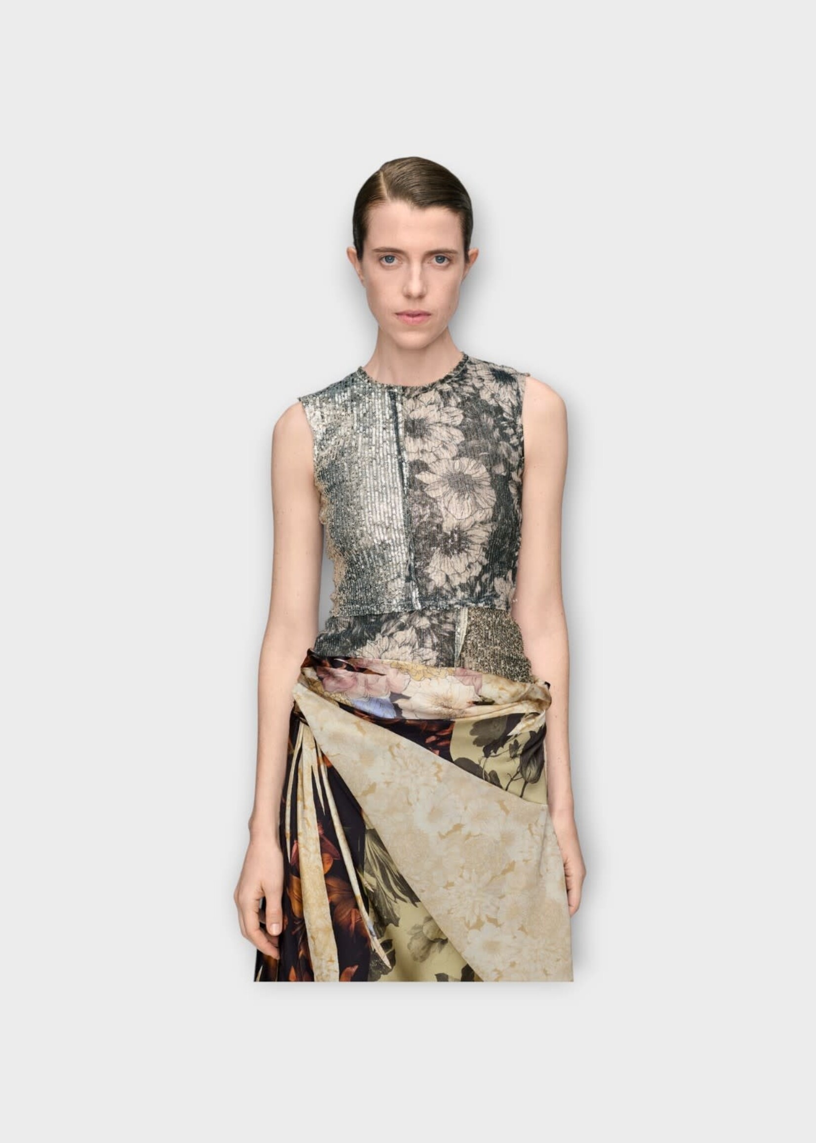 Maison Margiela Maison Margiela Top, Grey, Sequin Crew Neck Sleeveless Floral Top In Multicolour