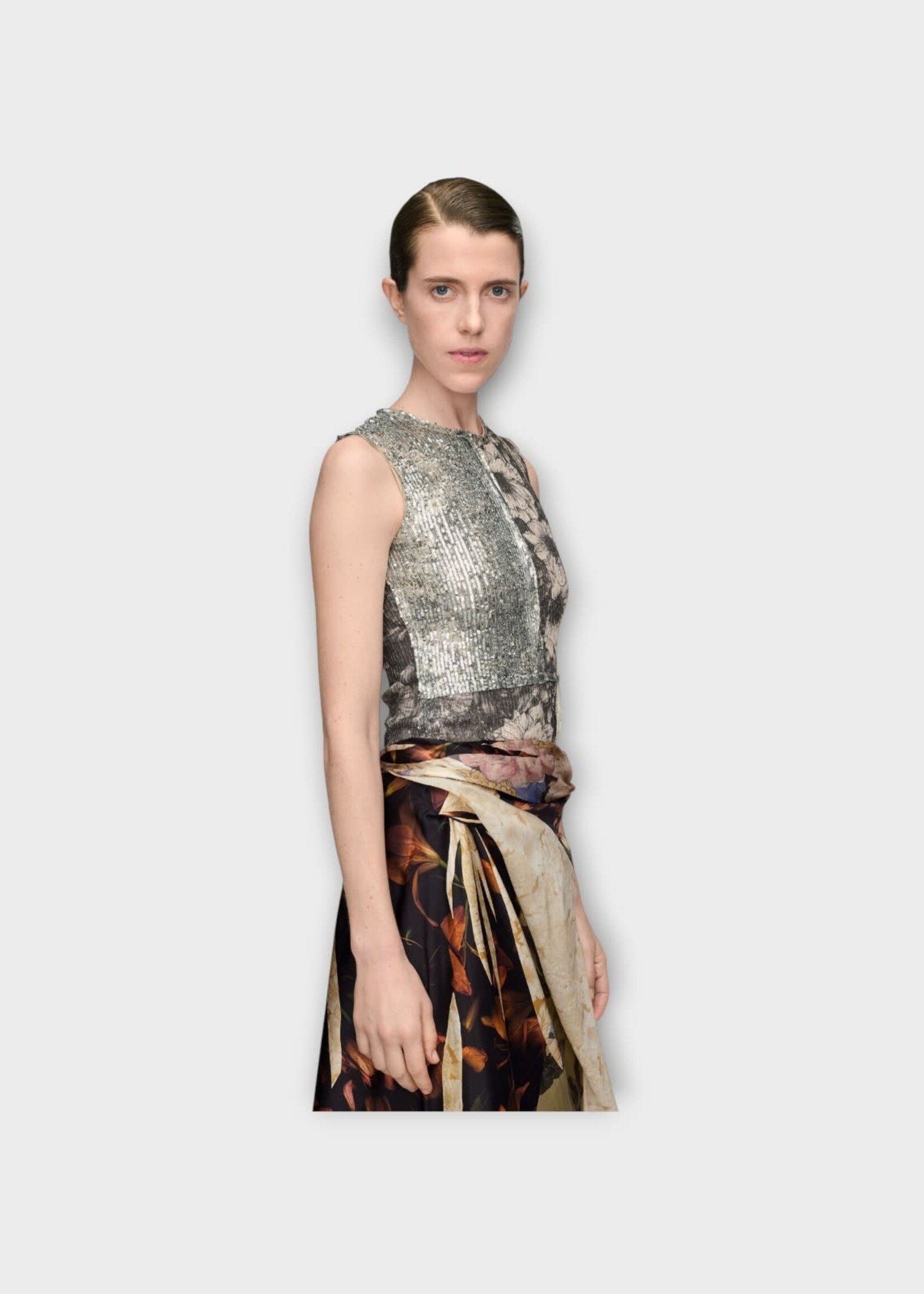Maison Margiela Maison Margiela Top, Grey, Sequin Crew Neck Sleeveless Floral Top In Multicolour
