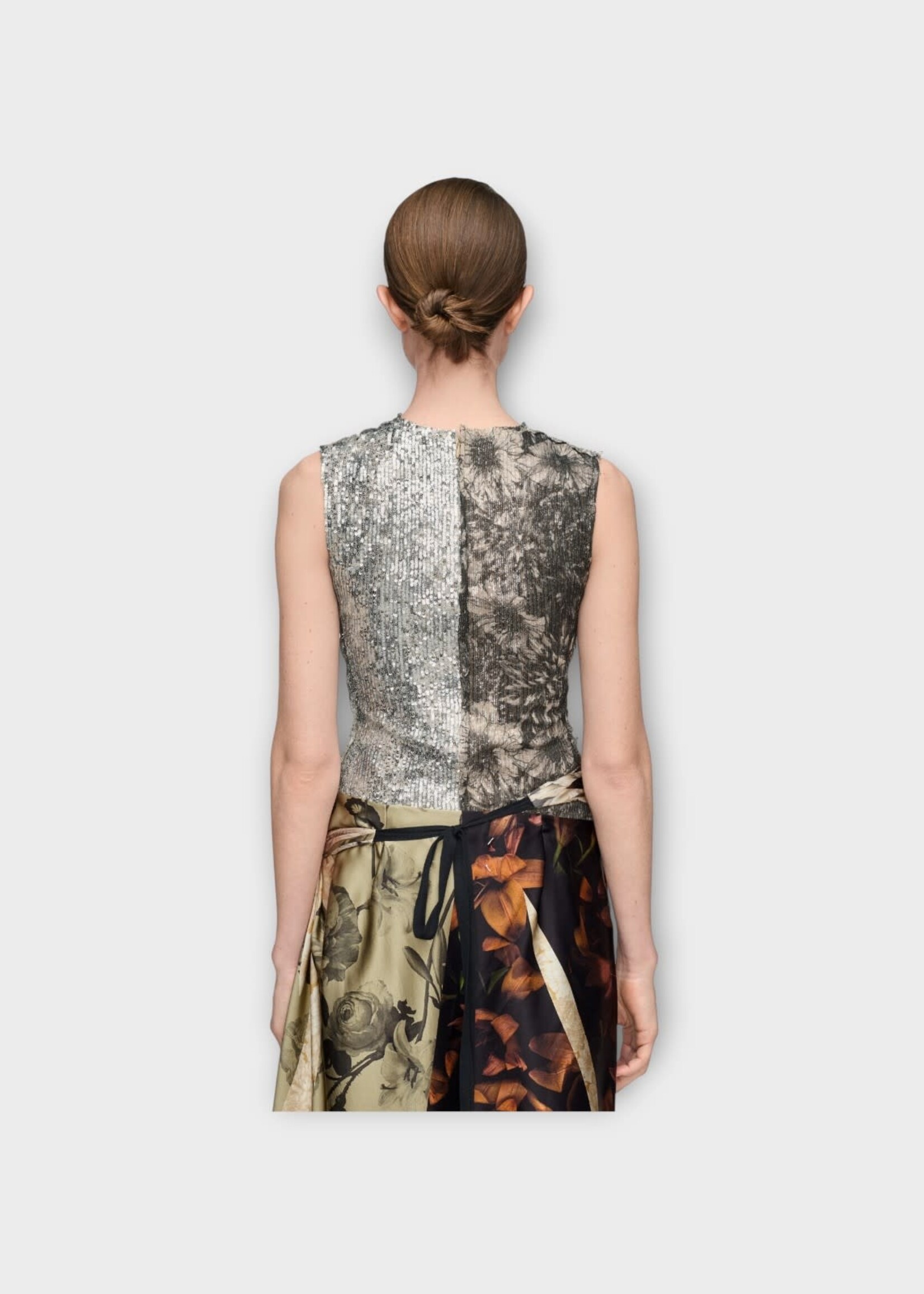 Maison Margiela Maison Margiela Top, Grey, Sequin Crew Neck Sleeveless Floral Top In Multicolour