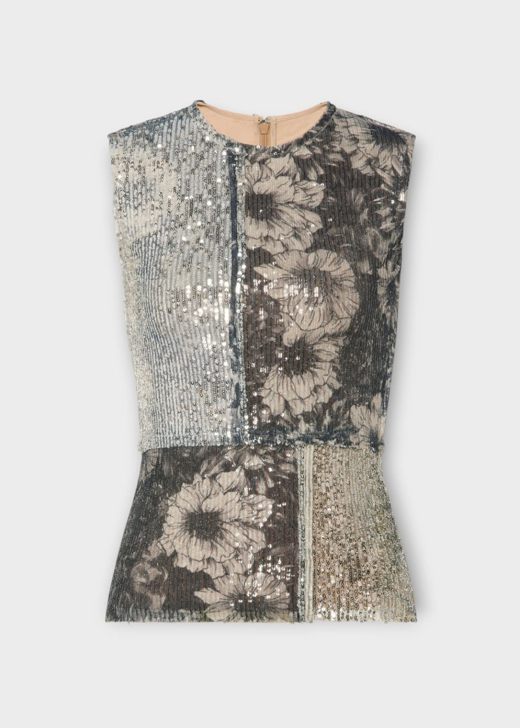 Maison Margiela Maison Margiela Top, Grey, Sequin Crew Neck Sleeveless Floral Top In Multicolour
