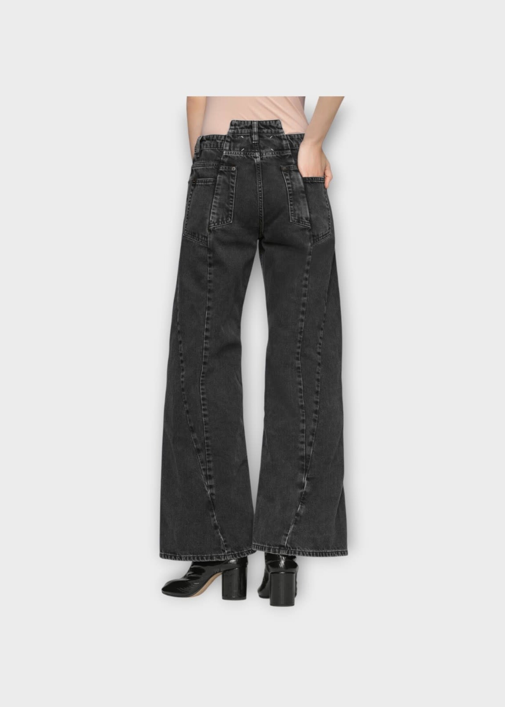 Maison Margiela Maison Margiela Jeans, Black, Cotton Wide Leg Cut Out Denim Pants In Medium Black Stone