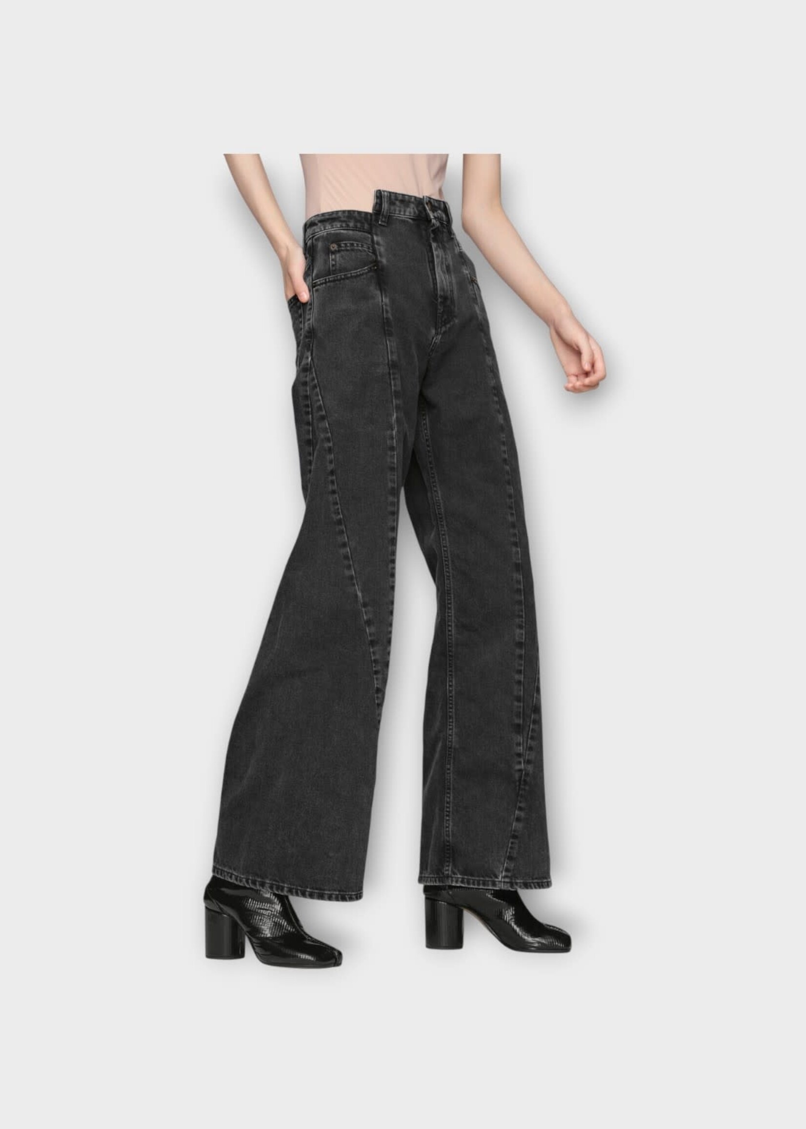 Maison Margiela Maison Margiela Jeans, Black, Cotton Wide Leg Cut Out Denim Pants In Medium Black Stone