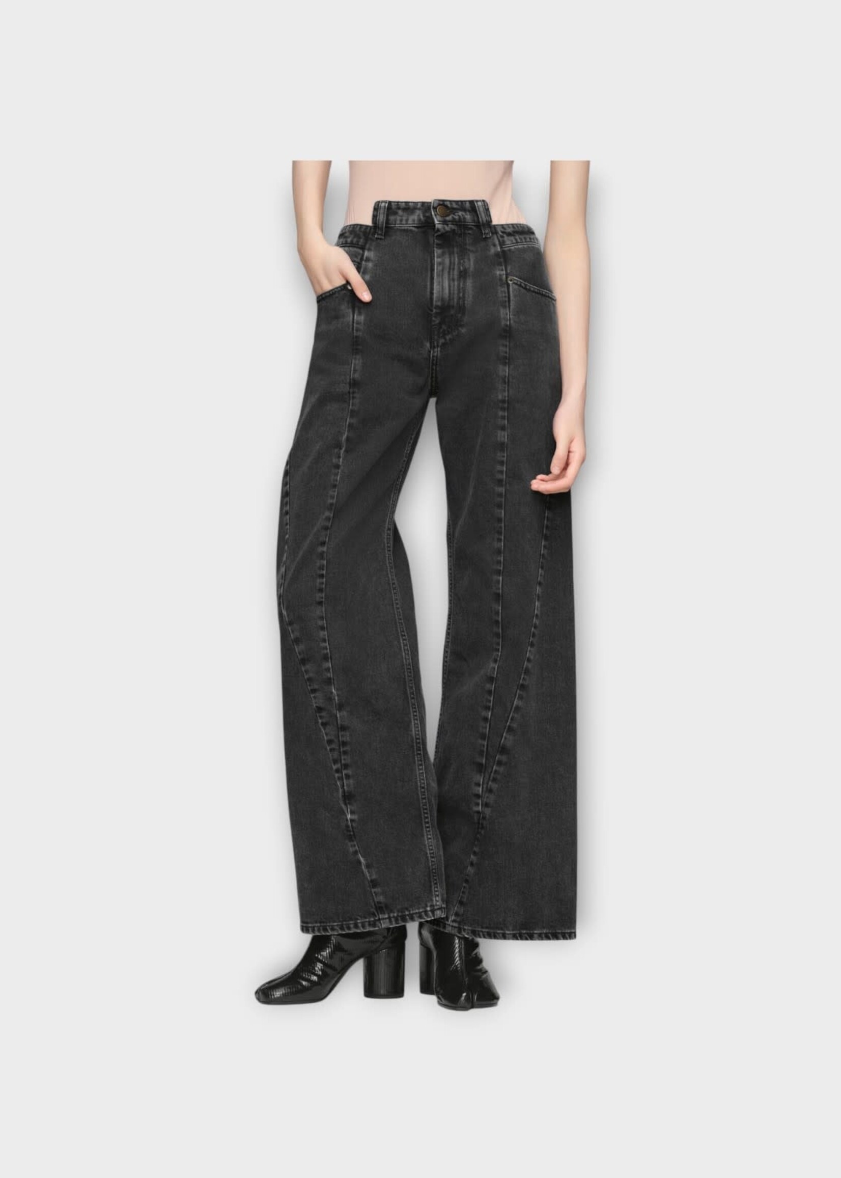 Maison Margiela Maison Margiela Jeans, Black, Cotton Wide Leg Cut Out Denim Pants In Medium Black Stone