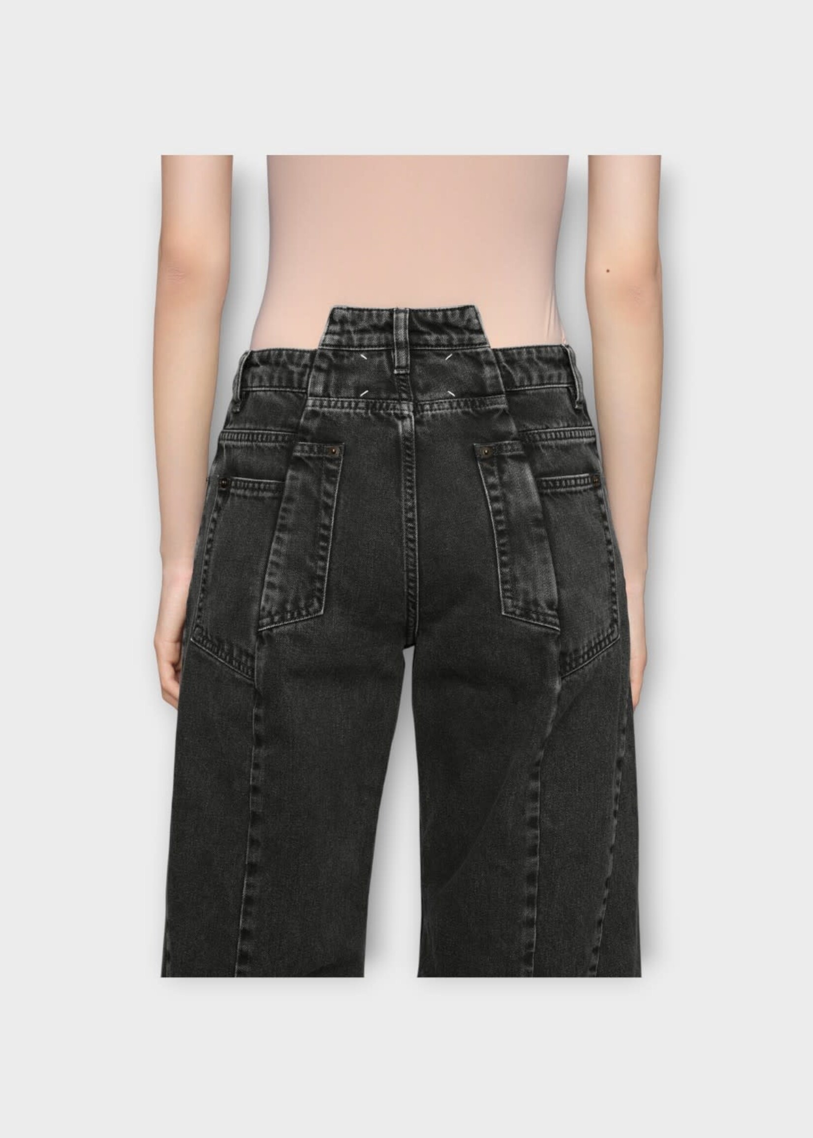 Maison Margiela Maison Margiela Jeans, Black, Cotton Wide Leg Cut Out Denim Pants In Medium Black Stone