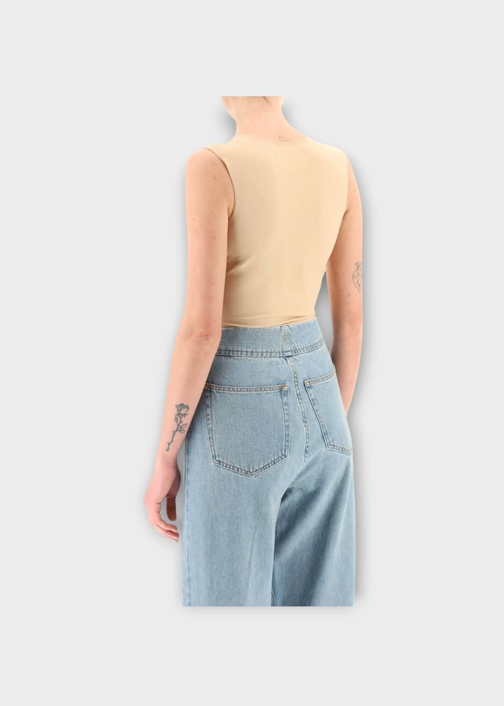 Maison Margiela Maison Margiela Top, Beige, Crew Neck Sleeveless Bodysuit In Almond