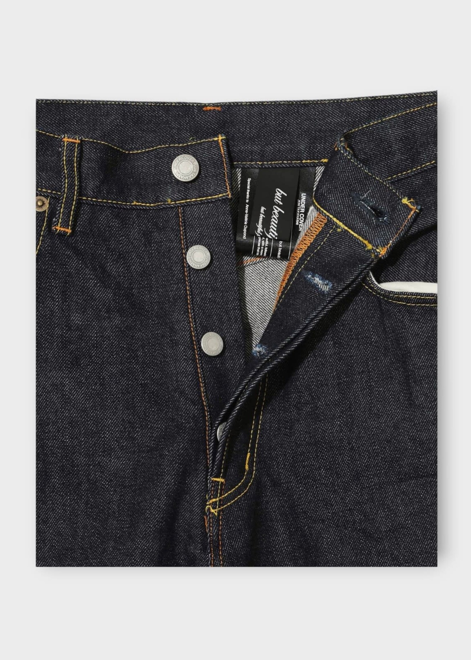 Undercover Undercover Jeans, Blue, Patti Smith x Undercover Wide Leg Denim Pants In Indigo w/ Embroidered Poem