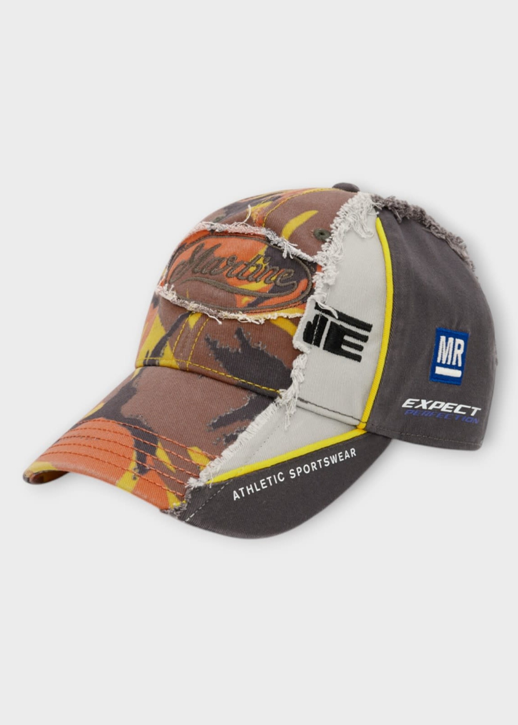 Martine Rose Martine Rose Hat, Multi, Collage Cap In Orange Camouflage & Grey w/ Patch