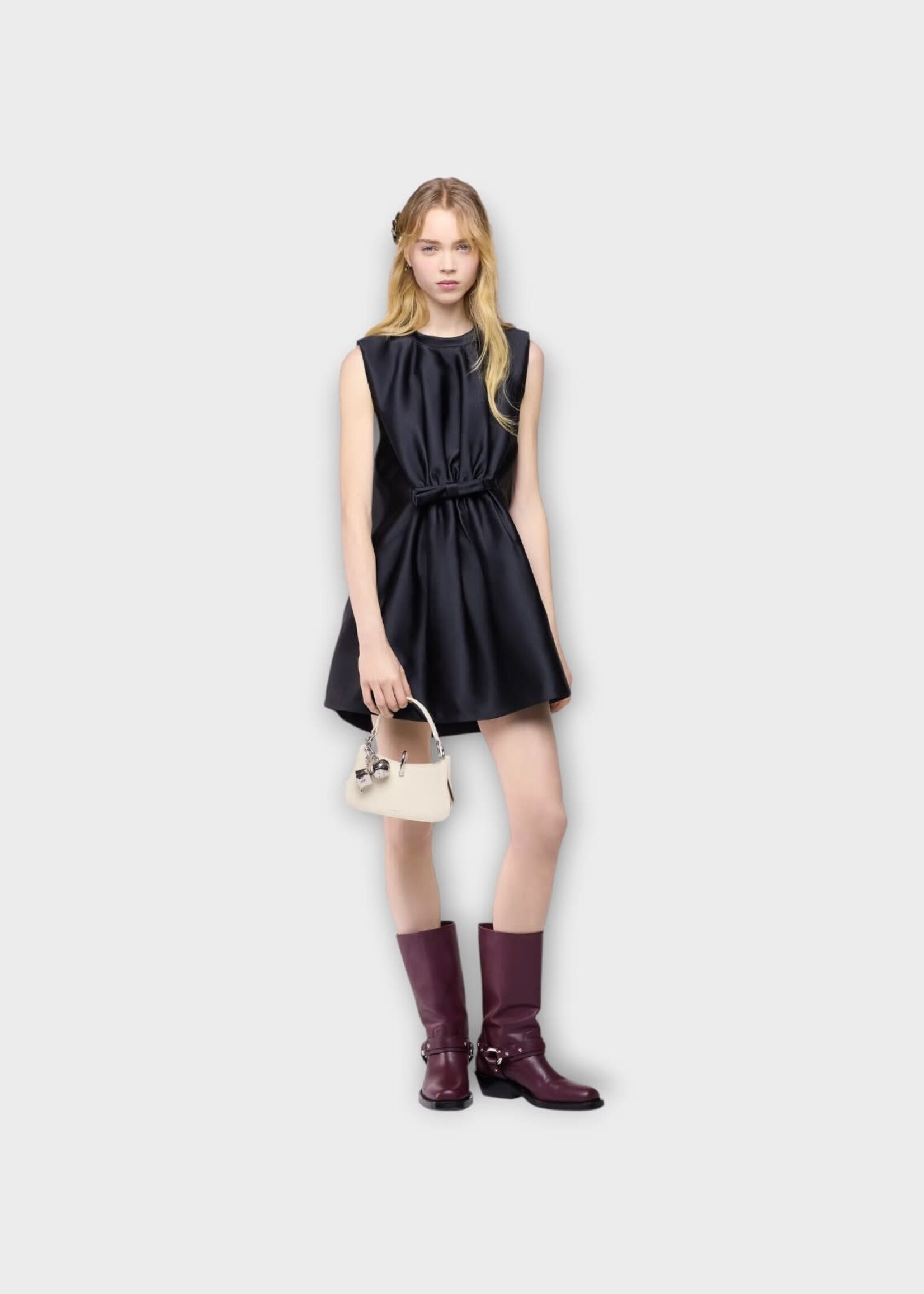 Rabanne Rabanne Dress, Black, Satin Sleeveless Tailored Mini Dress In Black w/ Bow Detail